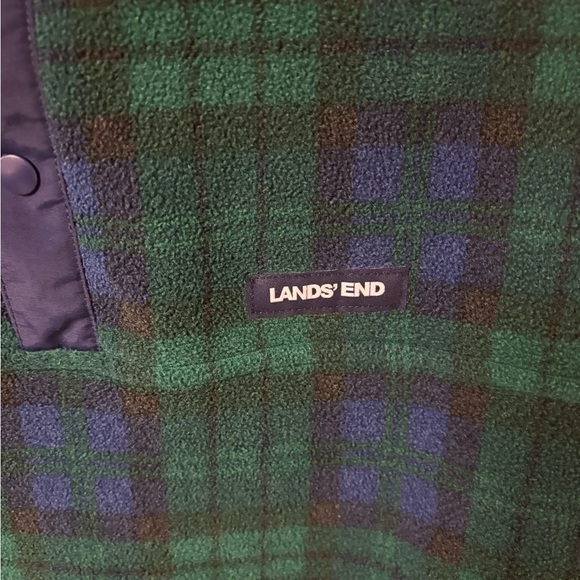 Lands' End Heritage Unisex Green and Blue Plaid Pullover Quarter Snap Small - Picture 7 of 13